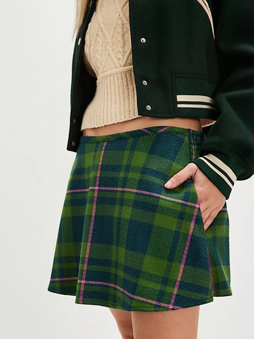 Free People Paradise Found Plaid Skort Green
